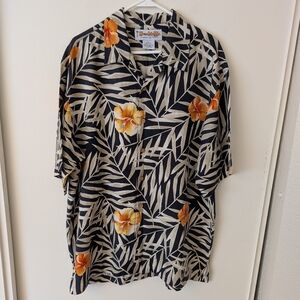 Honolulu Lulu Mens Large 100% Silk Hawaiian Shirt Black Brown Vacation Resort